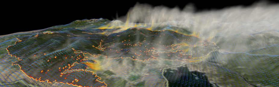 A computer rendering of the East Troublesome wildfire in Boulder County, CO.