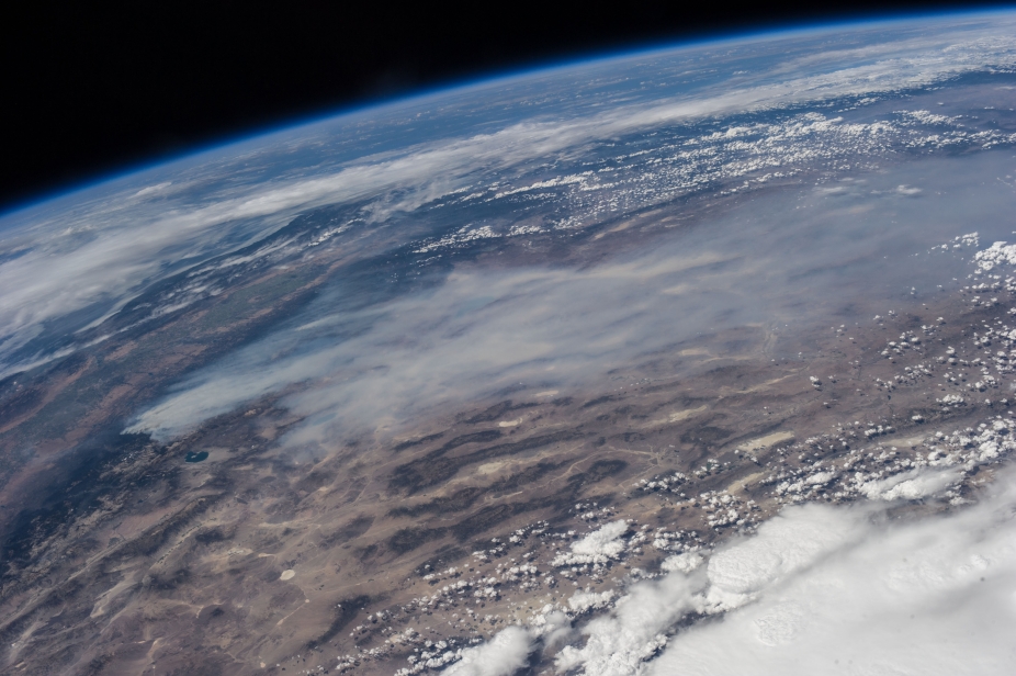 Wildfire smoke stream captured from space.