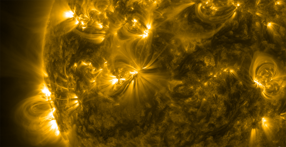 Image of the sun's surface with solar flares