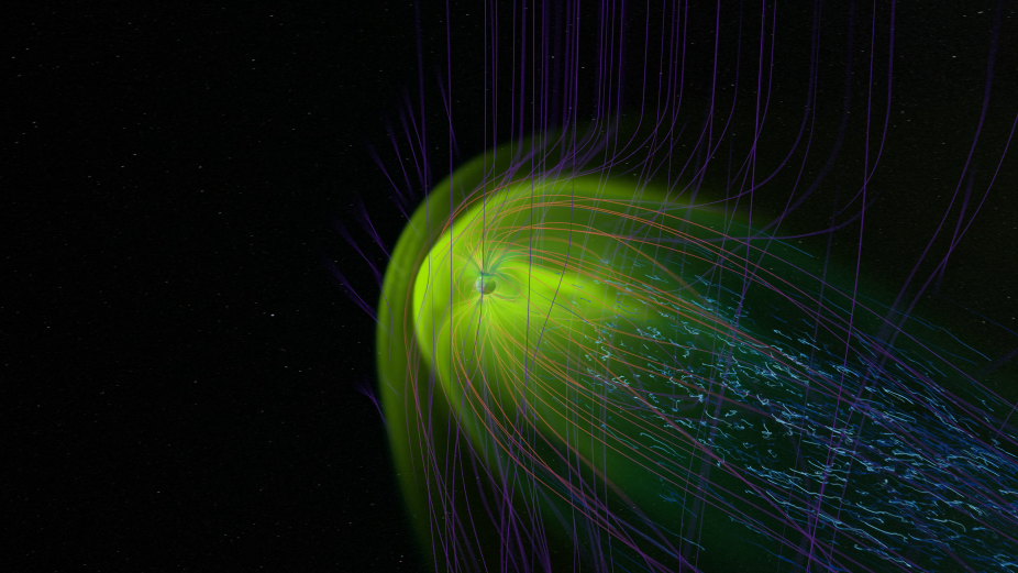 Visualization of the Earth being hit with the sun's magnetism