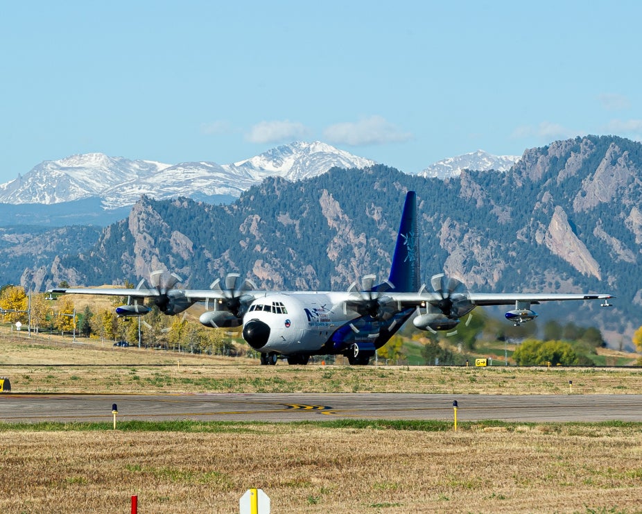 The NSF NCAR C-130 aircraft taxis for takeoff