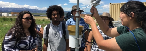 Research interns visit a 3D-printed weather station