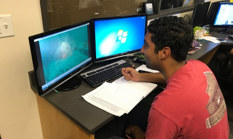 REU student works on their computer