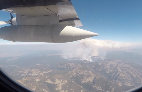 View of wildfire smoke taken from the window of NCAR's aircraft.
