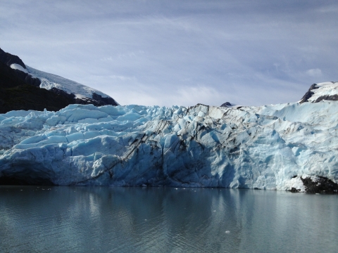 A glacier terminates into a lake