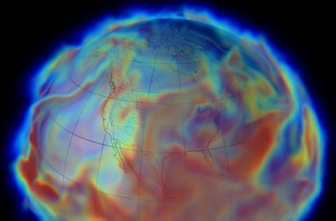 A NASA computer model of atmospheric humidity over North America