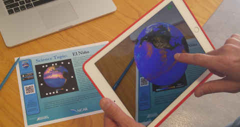 Using a tablet to view an augmented reality globe