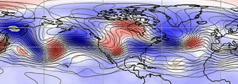 A weather forecast for North America, and the Pacific and Atlantic Oceans