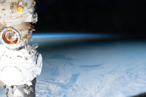 Satellite image of a shadow over the Earth caused by an eclipse