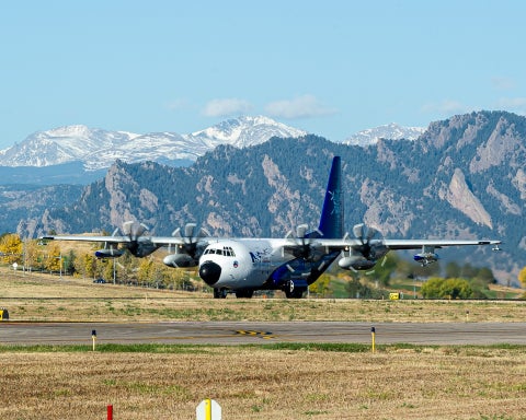 The NSF NCAR C-130 aircraft taxis for takeoff