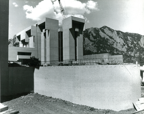 Archival photo of the NSF NCAR Mesa Lab under construction